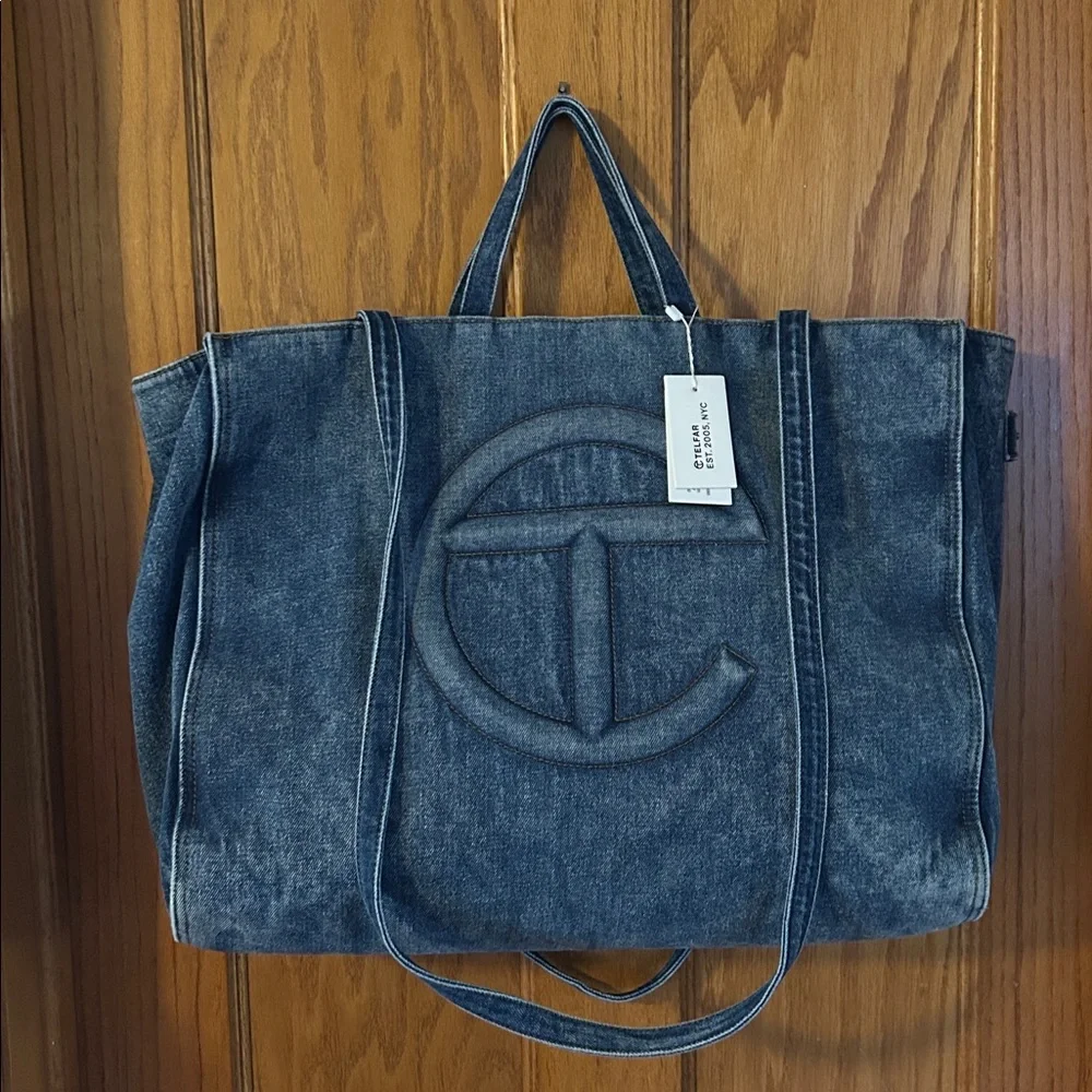 Large Telfar Denim Tote Bag- New With Tags, never used - Picture 1 of 6